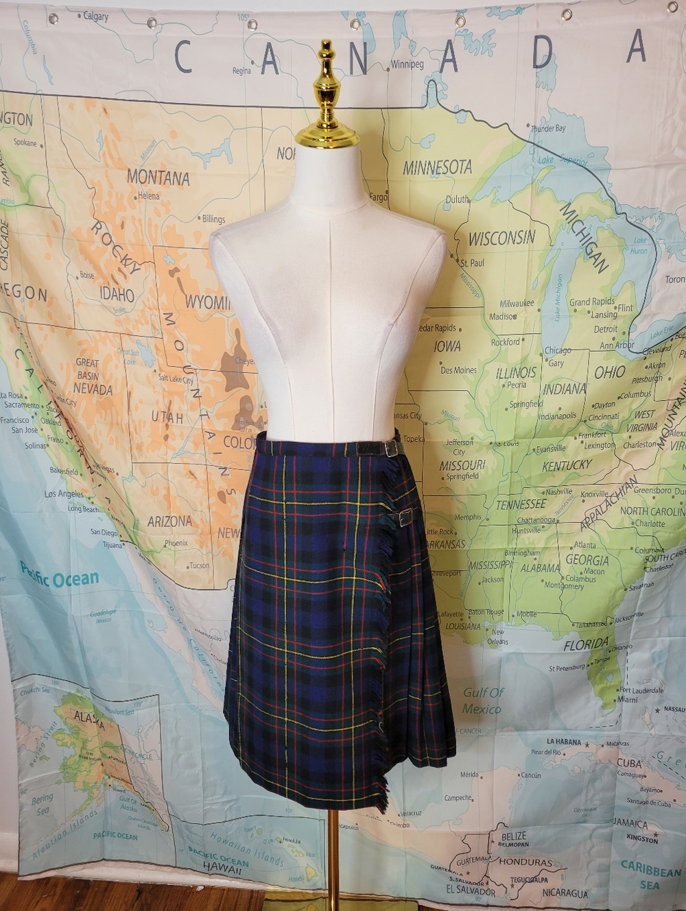 Byasufly Scottish Export Kilt Navy Plaid Tartan With Leather Straps